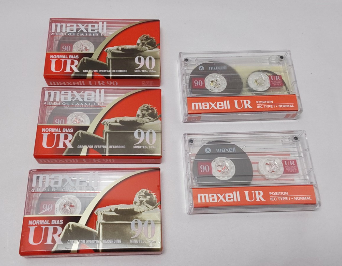 Lot of 5 Maxwell UR 90 Minute Blank Audio Cassette Tapes 3 Sealed/2 New Opened