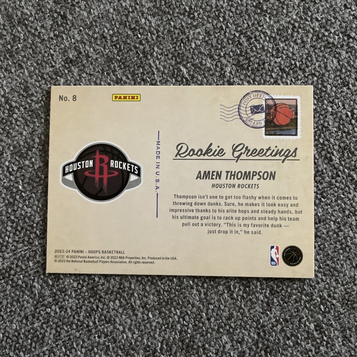 Amen Thompson 2023-24 Panini NBA Hoops Rookie Greetings RC #8 
