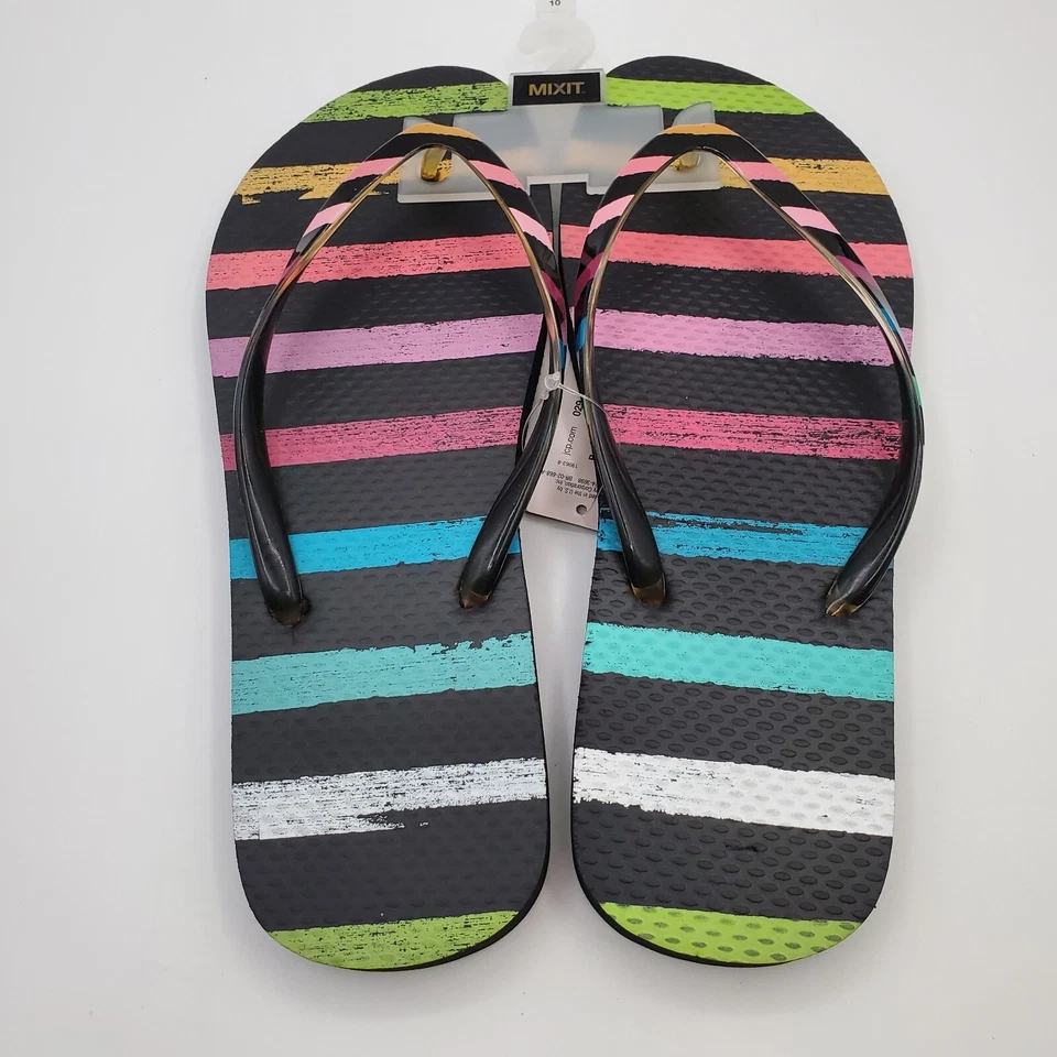 Chanclas Rainbow Tanga Zapatos Mujer 10 Negras Goma Multicolor Rayas Nuevas Foto 2 de 4