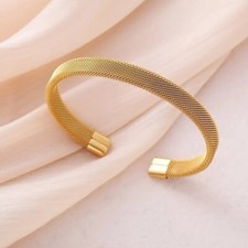 1pc Stainless Steel Cuff Bracelet Simple Style Elastic Mesh Bangle forAll Season