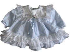Hugs and Kisses dress baby Girls Blue Size 12 month Lace Frilly Ruffles Vtg