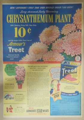 Armour's Treet Ad:  10 Cent Chrysanthemum Plant ! 1941 Size: 11 x 15 inches