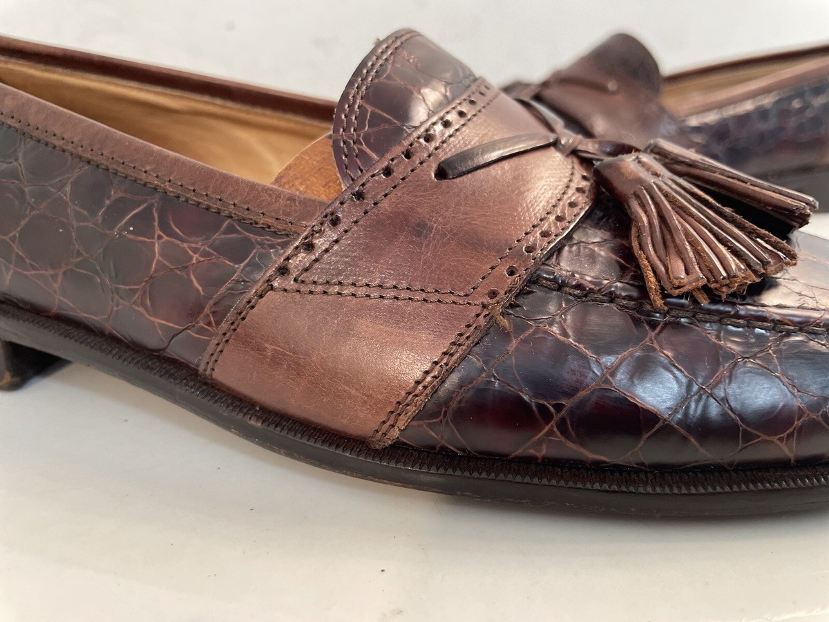 Johnston Murphy Brown Crocodile Print Tassel Loafers Shoes  display picture 1