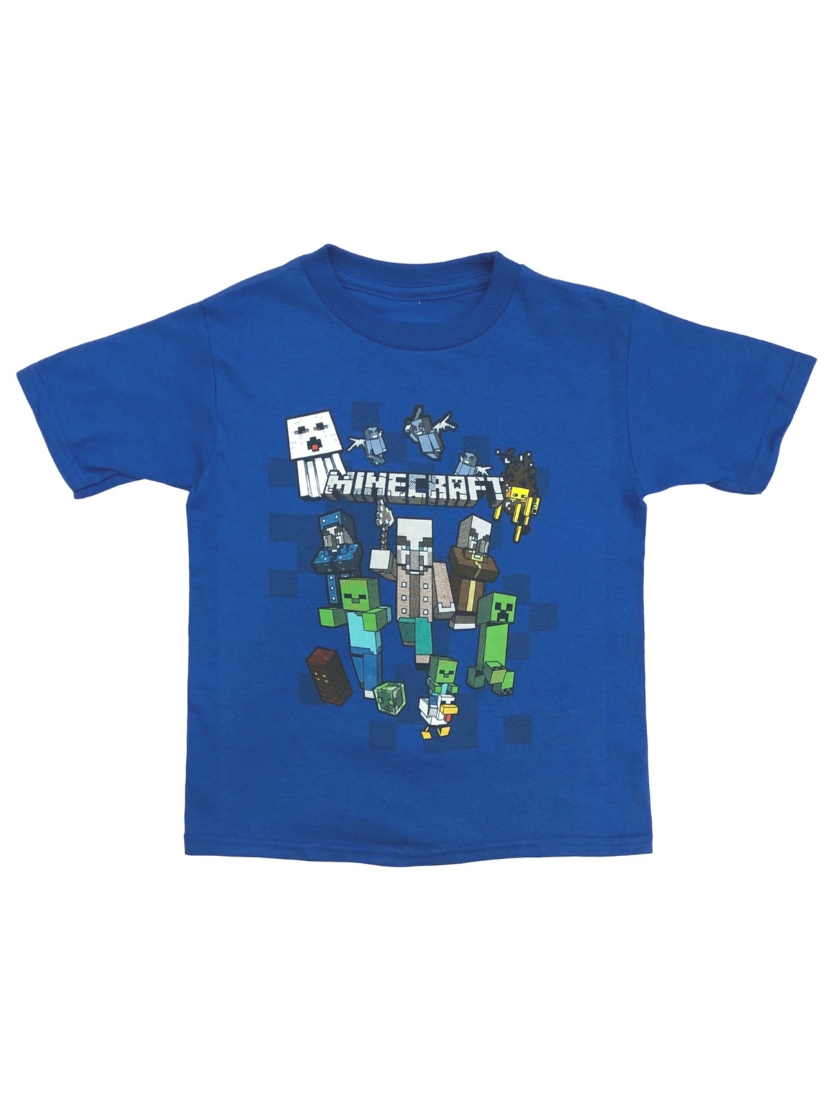 Minecraft Boys Blue Check Creeper & Duck Tee Shirt Video Gamer TShirt