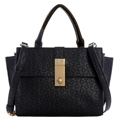 NEW GUESS Radwan Logo Embossed Small Satchel Crossbody Bag Handbag Purse - Black