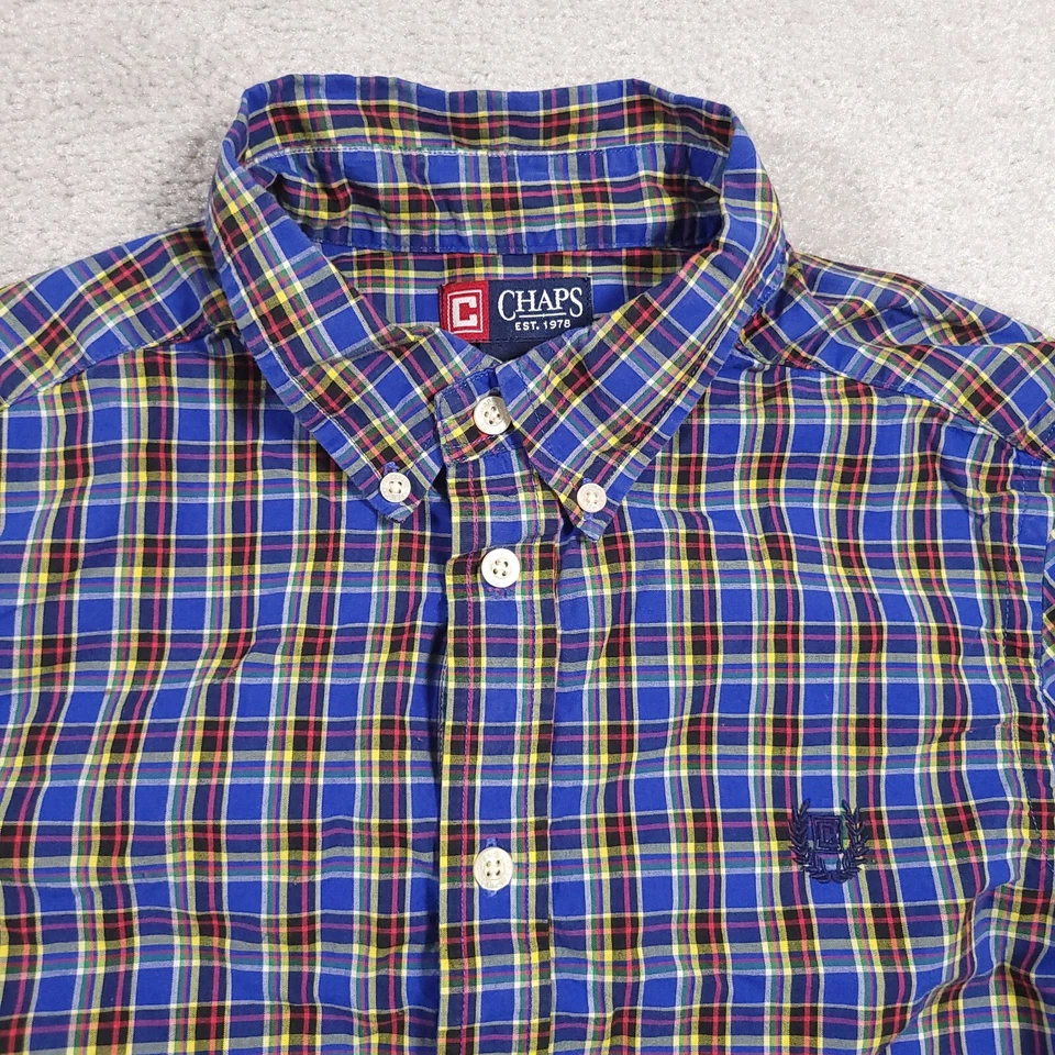 Chaps Button Down Shirt Boys Youth Large 18 20 Blue Check Long Sleeve - Image 3 of 4