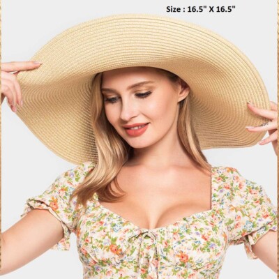 Big Wide Brim Solid Floppy Summer Sun Beach Hat Church Derby  display picture 3