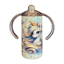 Handmade 12oz Stainless Steel Dual Lid Sippy Cup Unicorn Personalized Gift