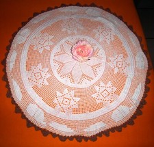 Handarbeit Häkel-Tischdecke Mittelläufer 100%Baumwolle weiß braun rund Ø: 67 cm 