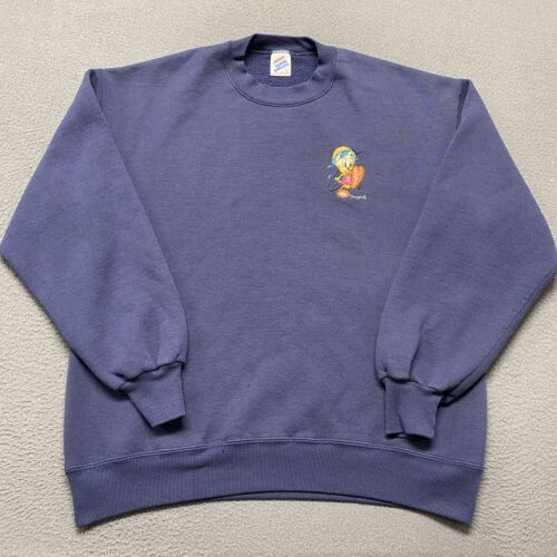 Vintage Tweety Bird Sweater Men’s Large Blue Embroidered Pullover Made In USA - Afbeelding 1 van 8