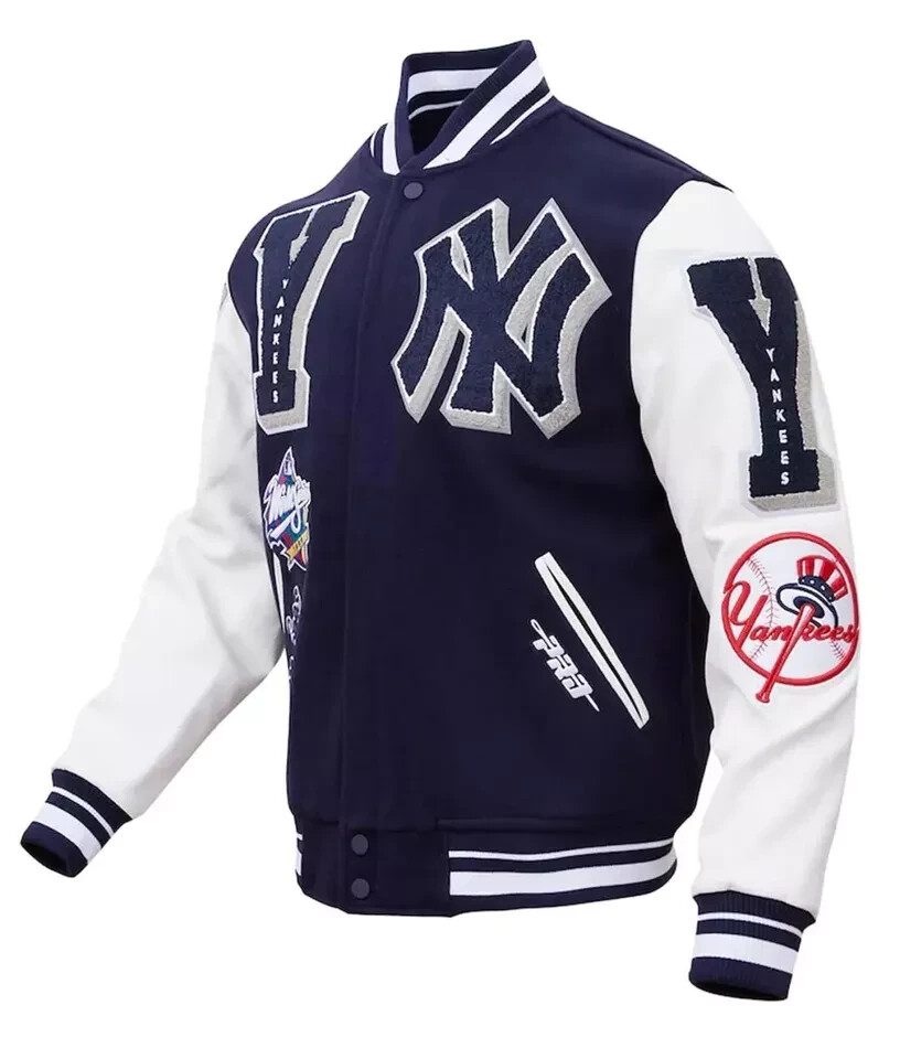 Men's New York Yankees Mash Up Varsity Wool/Leather Sleeves Jacket