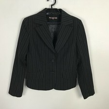Dalia Blazer Size 8 Black Pinstriped Long Sleeve Polyester Blend Career Womens