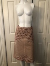Oilily Women Wool Skirt S Waist 26" Straight A-Line Red Stitches on Beige Cute