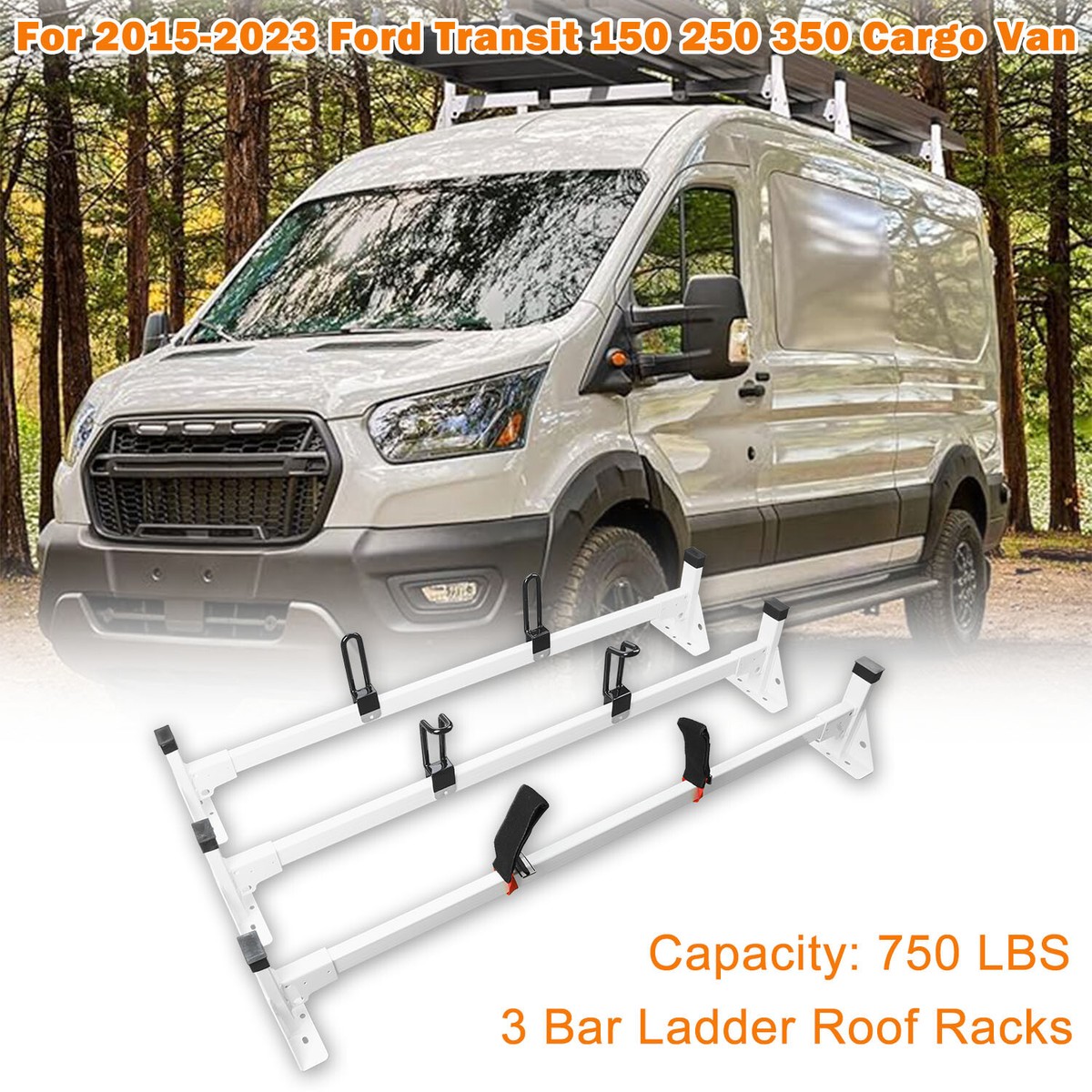 Bar Ladder Roof Rack System White Fits: Ford Transit 150 250 350