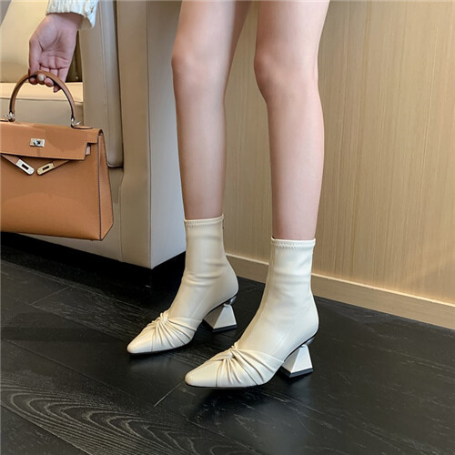 Fashion Women Shoes Ankle Boots Pointy Toe Bow Tie Leather Strange Mid  Heels | eBay