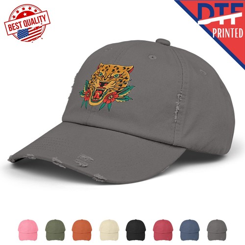 Old School Tattoo Jaguar Distressed Cap Hat 100% Cotton DTF Printed Trend Logo - Picture 2 of 48
