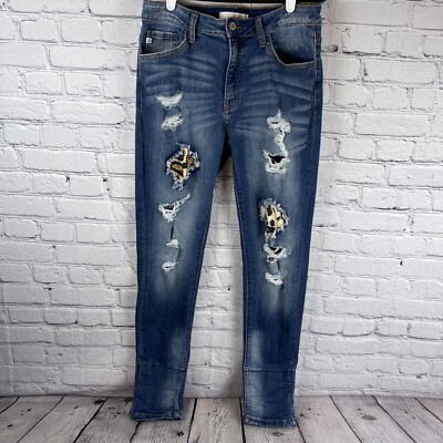 KanCan Jeans Women s 28 (29x30) Skinny Leopard Patch Distressed Mid Rise