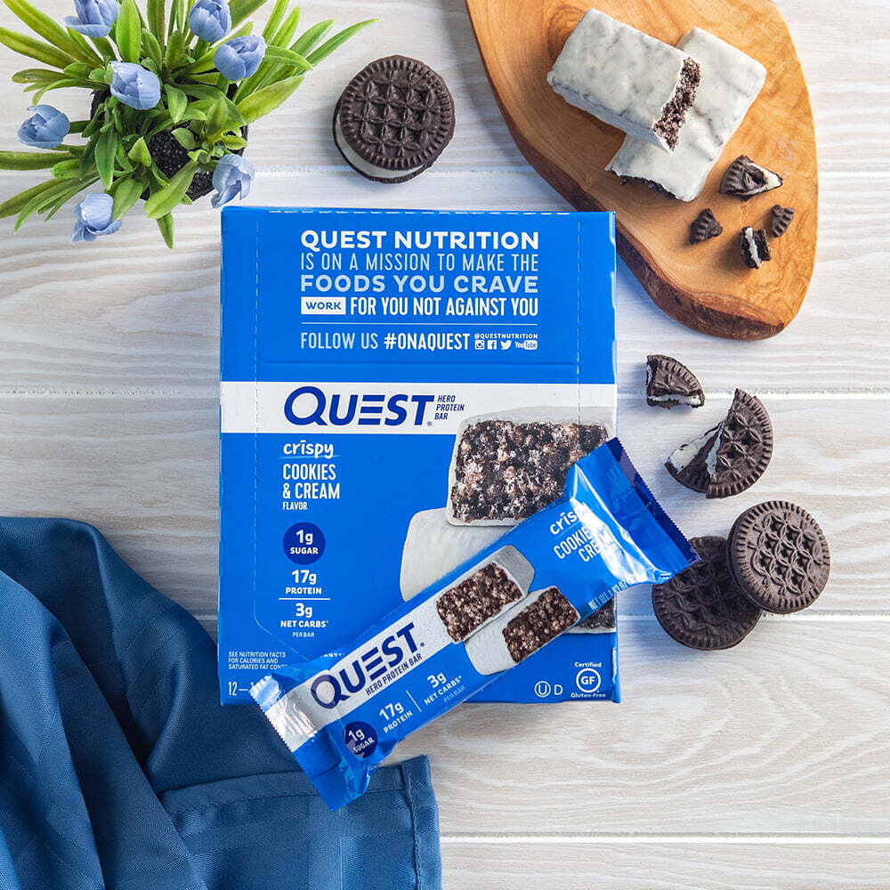 Quest Nutrition Hero Protein Bars, Low Carb Gluten Free, Cookies/Cream, 12 Count