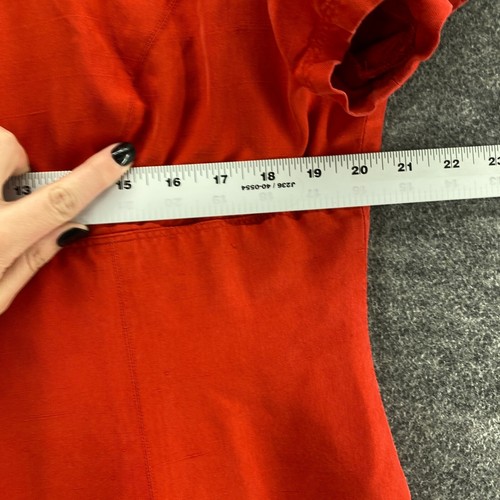 Dana Buchman Dress Women 16 Red Maxi Long Zipper Silk Short Sleeve High Neck - Picture 5 of 9