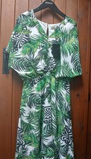 Biba Green Tropical Palm leaf Black Iconic Logo Summer Kimono WOW Dress 12 NEW