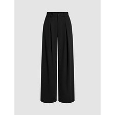 Cider Wide Leg Trousers Women's Medium Black Pleated High Rise Chic Corpcore NWT