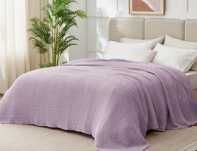 100% Cotton Muslin Blanket Queen 90'' x 90'', 6 Layers Breathable and Lightweig...