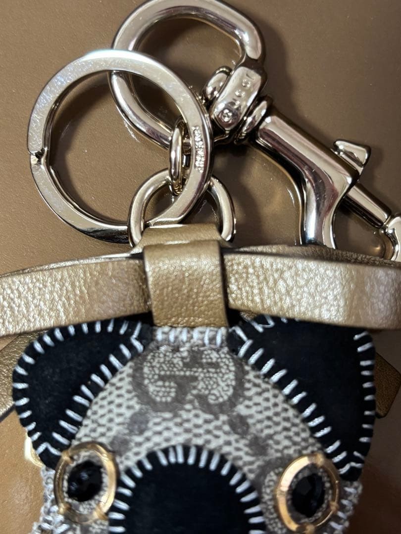 GUCCI Bag Charm Key Ring Guccioli Pug Dog Oliver GG Leather Brown