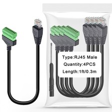 4 PCS 1 FT RJ45 Male Plug to 8-Pin Screw Terminal Connector Ethernet Extender