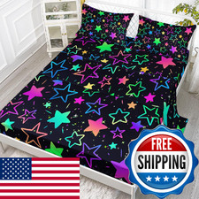Smell Sunshine Colored Lines Stars Printed Twin Sheets Set 4 Pcs Bed For