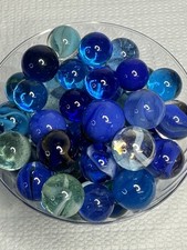 Lot Of 80 Blue Glass Marbles Various Sizes Games Collectible Toys Vintage