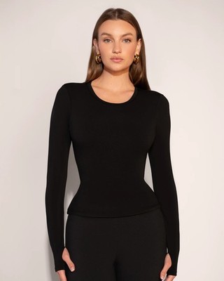 TA3 Shapey Long Sleeve Crew Neck Top Black Size Small NEW WITH TAGS