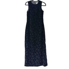 Vtg Versus Gianni Versace 90s Womens Black Burnout Velvet Floral Maxi Dress M