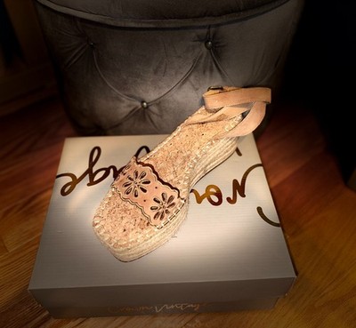 Crown Vintage Suede Cork Espadrilles Wedge Sandals Ankle Strap Women's 8.5
