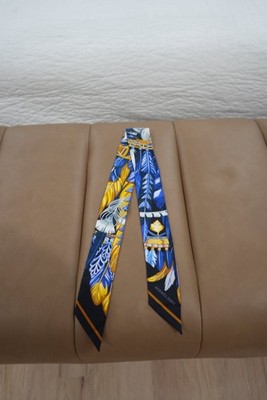 Hermès La Dance Pacifique Twilly Silk Scarf Blue Yellow Floral Patt