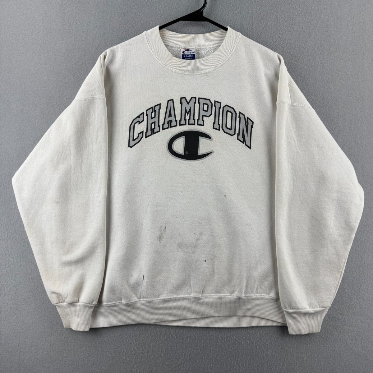 90s Champion Made in USA スウェット White L Vintage Champion Sweatshirt Mens XL White Crewneck Graphic