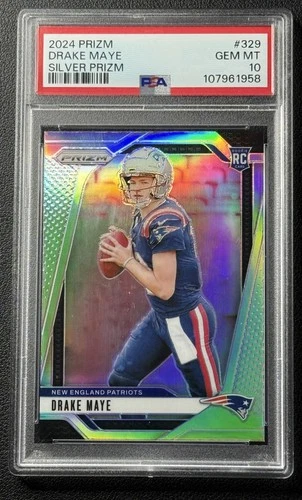 DRAKE MAYE PSA 10 2024 PANINI PRIZM #329 ROOKIE SILVER PRIZMS RC PATRIOTS GEM 58