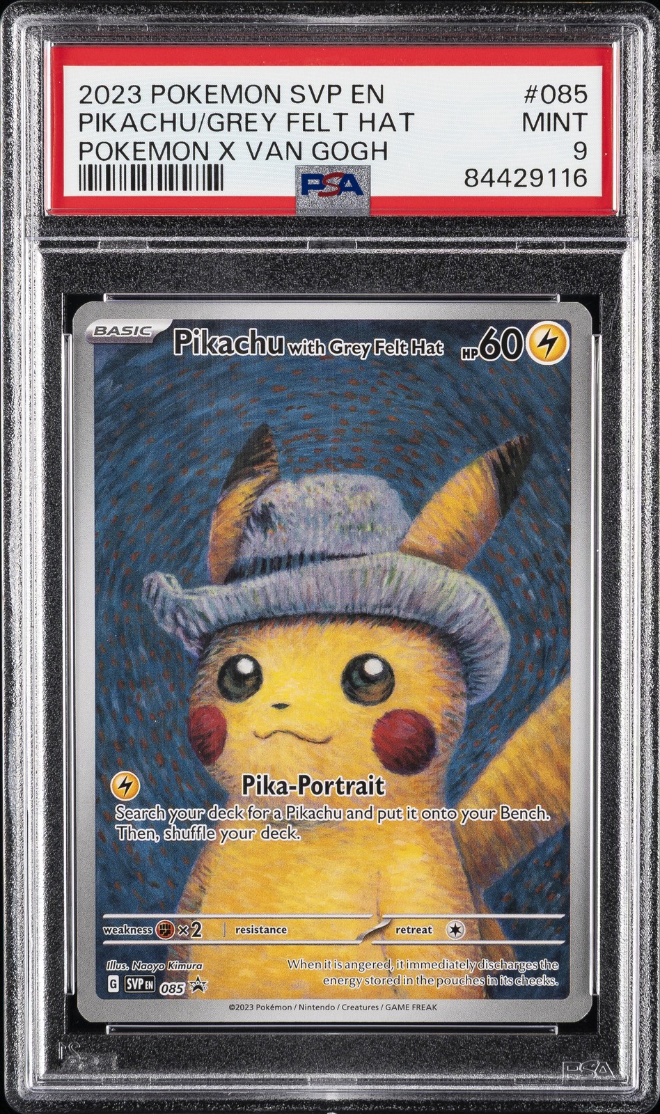 2023 POKEMON SVP EN-SV BLACK STAR PROMO #085 PIKACHU WITH GREY FELT HAT PSA 9