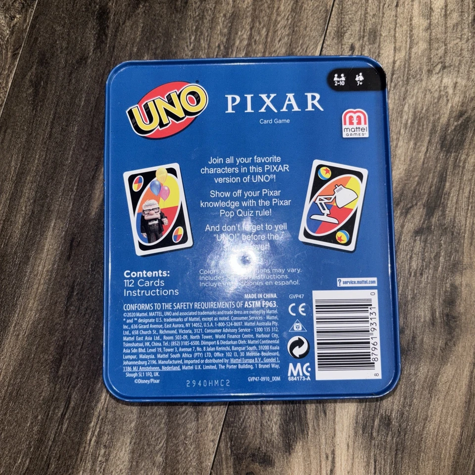 Mattel PIXAR UNO Card Game  Special Edition  with Collectible Tin - New - Image 2 of 2