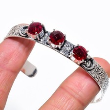 Red Garnet Gemstone Handmade 925 Sterling Silver Adjustable Cuff Bracelet