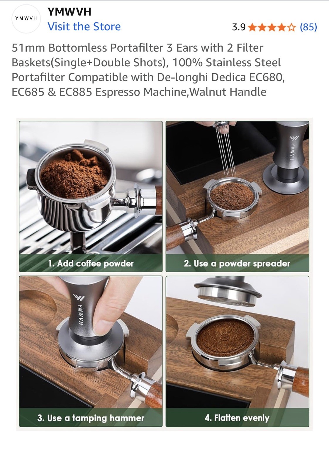 Delonghi 51mm Bottomless Portafilter + Extras + 51mm Tamper + 51mm Dosing funnel