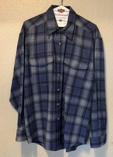 VTG Pendleton Men M 100 Wool Shadow Blue Plaid Flannel Jacket 1970 s- 1980 s