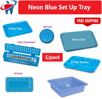 Dental Procedure Set-Up B Tray - Color Code, Neon Blue F Mini Tray Tub Bur Block
