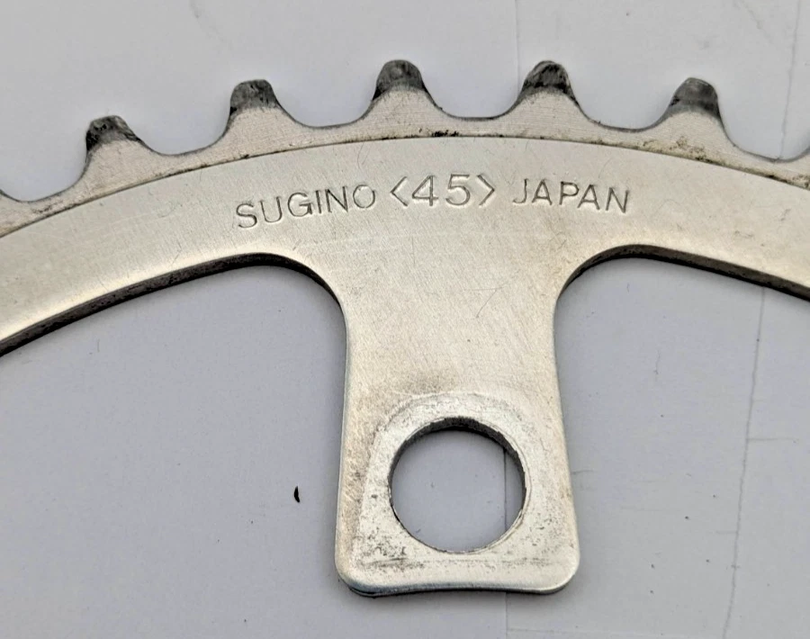 PLATO SUGINO 45 DIENTES JAPÓN 110MM BCD PLATA 5 BRAZOS ALUMINIO TAMAÑO RARO Foto 2 de 4
