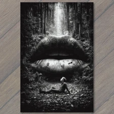Art Print Surreal Forest Lips Giant Face Black White Dreamlike Fantasy Concept