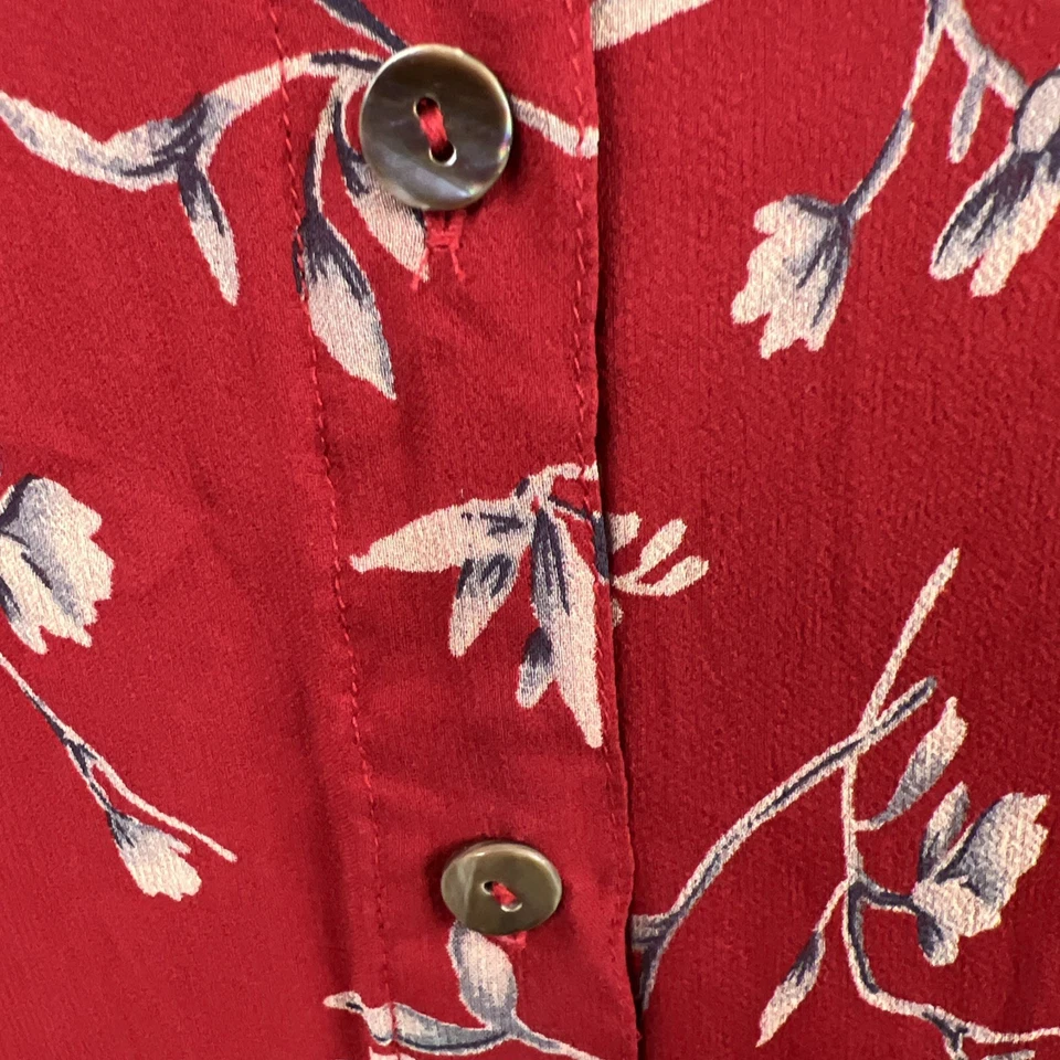 Vestido Camisa Vintage Robbie Bee Talla 8 Floral Abotonada 100% Seda Rojo Secretaria Foto 2 de 4