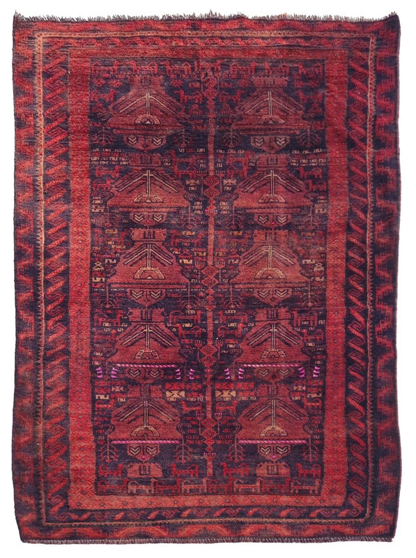 Rare Hand Knotted Vintage Afghan Adras Khan Balouch Wool Area Rug 7 x 4 Ft
