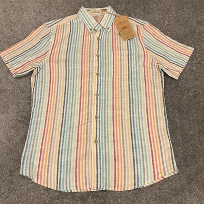 Faherty Breeze Shirt Mens Small Striped Linen Blend Button Up Pocket NEW $158