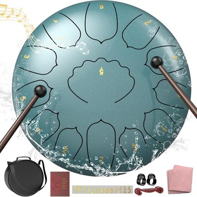12 Inch 13 Note Steel Tongue Drum Handpan with Bag, Mallets, Book