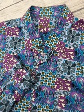 Alan Flusser Shirt Mens Large Blue Purple Paisley Geo Kaleidoscope Button Shirt