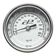 Cole Parmer Industrial Thermometer, 3 1/4” Dial, 50-550 °F/ 10-290 °C,  CR3034C
